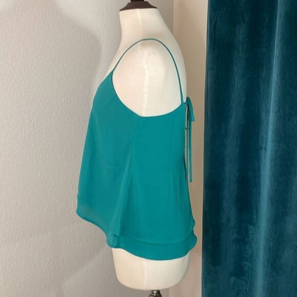 BP teal green spaghetti strap cropped tank top | layered ruffle hem | size XS - Picture 4 of 7